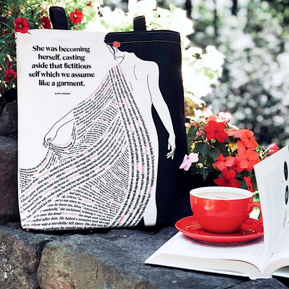 Literary Cotton Canvas Tote Bag Kate Chopin Quote